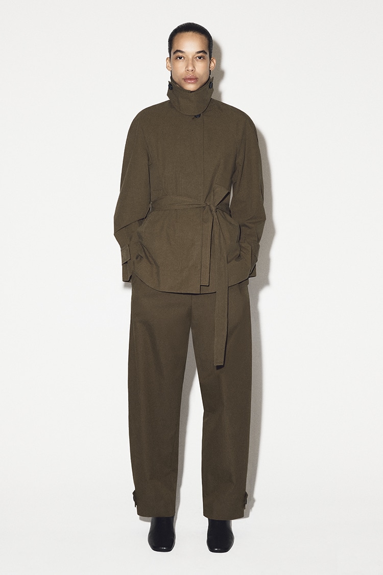 ベルト付き コットン ショートトレンチジャケット